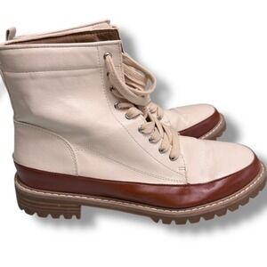 Oasis Society Alyssa Ivory Brown Lace Up Combat Hiking Boots Womens US 7.5